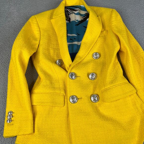 Dsquared2 Blazer Men 38 Yellow Double Breasted Lined Coat Jacket Statement Italy - Picture 4 of 16